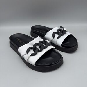 Ateliers Slide Sandals Womens 37 Black White Platform Leather Chain Italian Luxe